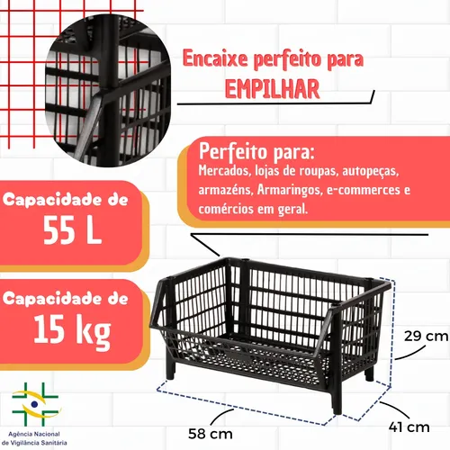 Kit 25 Cesto Expositor Organizador Grande No03 Preto Ecom