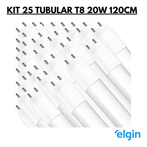 Kit 25 Lâmpadas Led Tubo T8 120cm 20w 6500k Branco Frio
