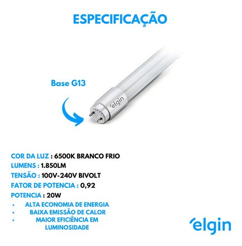 Kit 25 Lâmpadas Led Tubo T8 120cm 20w 6500k Branco Frio
