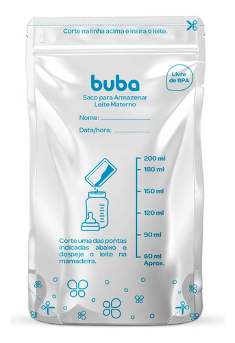 Kit 25 sacos para armazenar e congelar leite materno buba