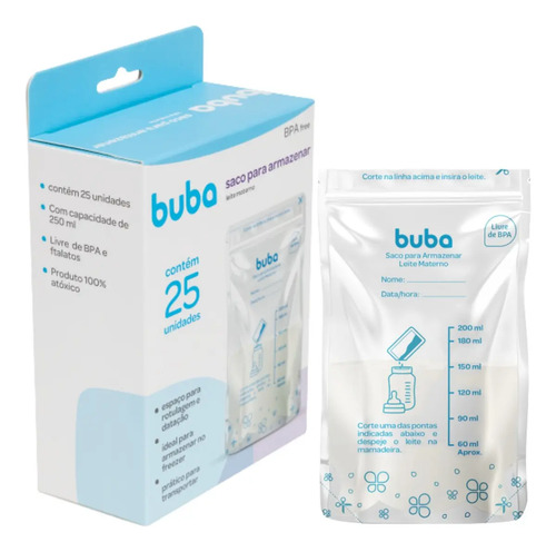 Kit 25 Sacos Para Armazenar e Congelar Leite Materno - Buba