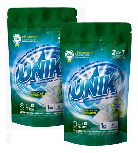 Kit 2un sabao detergente 2 em 1 maquina lavar louca 1kg unik
