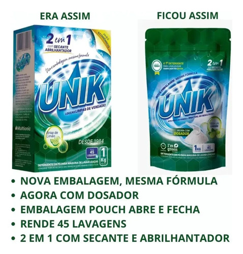 Kit 2un Sabão Detergente 2 Em 1 Máquina Lavar Louça 1kg Unik