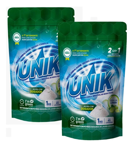 Kit 2un sabao detergente secante maquina lava louca 1kg unik