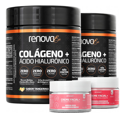 Kit 2x Colágeno + Ácido Hialurônico Renova Be Verisol Hidrolisado Zero Lactose Vitaminas E C B6 Proteína Biotina Zinco
