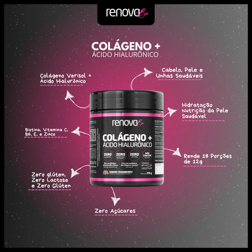 Kit 2x Colágeno + Ácido Hialurônico Renova Be Verisol Hidrolisado Zero Lactose Vitaminas E C B6 Proteína Biotina Zinco