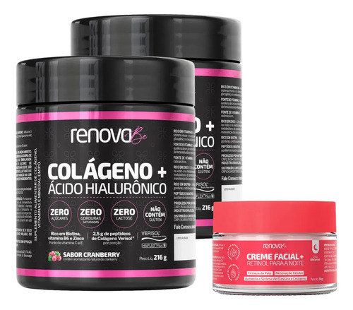 Kit 2x colageno acido hialuronico verisol renova be colageno