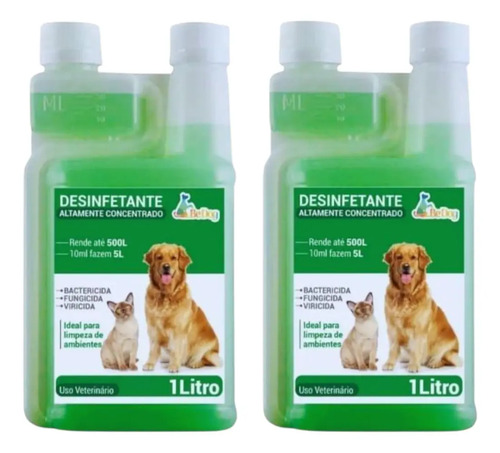 Kit 2x Desinfetante Pet Super Concentrado Herbal Be Dog 1l