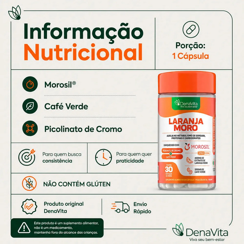 Kit 2x Laranja Moro Morosil Cromo Café Verde - Denavita Extrato De Laranja Moro - Denavita