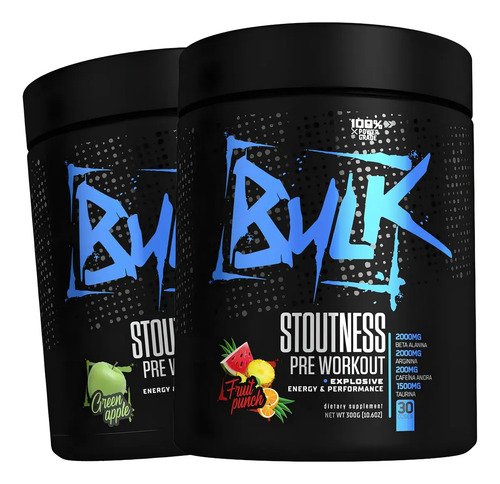 Kit 2x pre treino bulk nutrition stoutness 300g maca e fruta