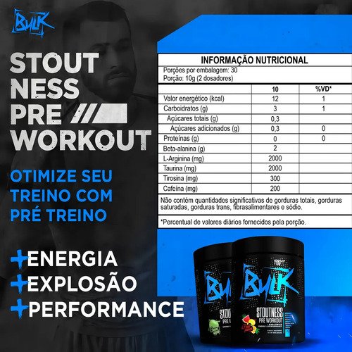 Kit 2x Pré Treino Bulk Nutrition Stoutness 300g Maçã E Frutas