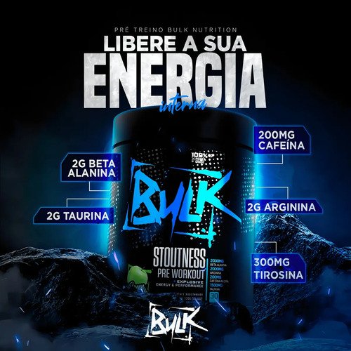 Kit 2x Pré Treino Bulk Nutrition Stoutness 300g Maçã E Frutas
