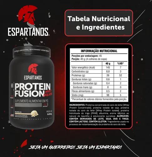 Kit 2x Suplemento Em Pó Whey Protein Fusion 1800g Espartanos