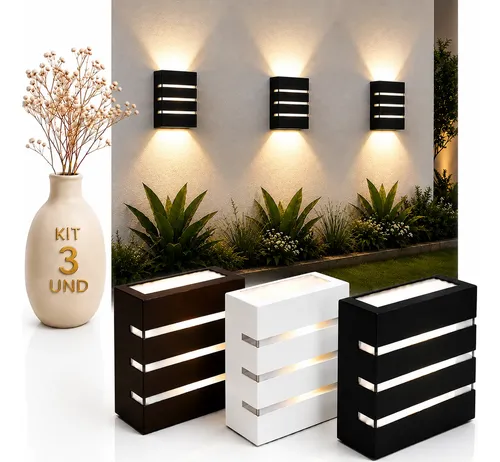 Kit 3 arandela luminaria externa interna bivolt parede muro