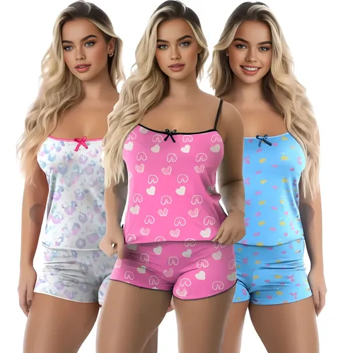 Kit 3 baby doll conjunto feminino pijama microfibra sortidos