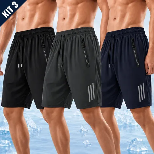 Kit 3 bermuda masculina short tactel secagem rapida academia