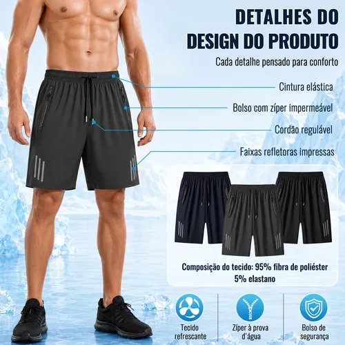 Kit 3 Bermuda Masculina Short Tactel Secagem Rápida Academia