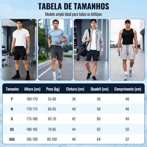 Kit 3 Bermuda Masculina Short Tactel Secagem Rápida Academia