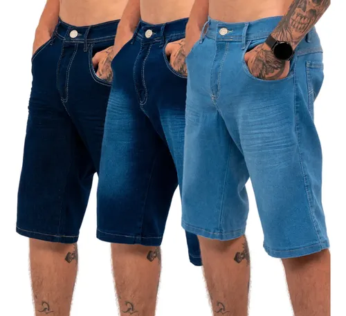 Kit 3 bermudas jeans masculina lycra elastano