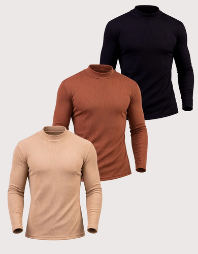 Kit 3 cacharrel sueter canelada masculina inverno premium