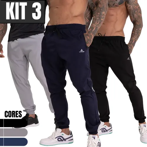 Kit 3 calca jogger tactel slim elastano esportiva fitness