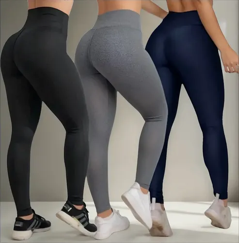 Kit 3 calcas feminina legging grossa para academia cos alto