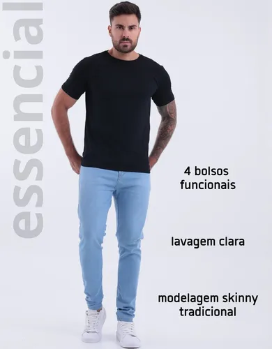 Kit 3 Calças Jeans Skinny Masculina Com Lycra Estica Bem Nf