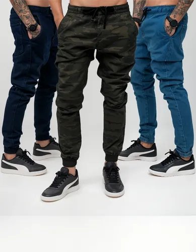 Kit 3 calcas jogger masculina jeans com punho elastico