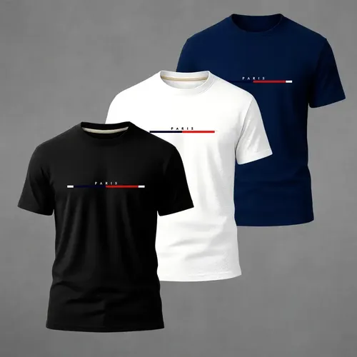 Kit 3 camiseta camisa estilo casual paris 100 algodao