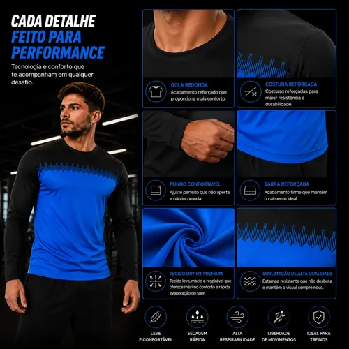 Kit 3 Camiseta Dry Fit Manga Longa Proteção Segunda Pele