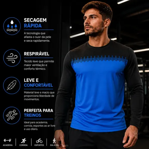 Kit 3 Camiseta Dry Fit Manga Longa Proteção Segunda Pele