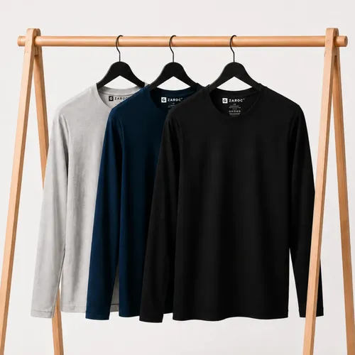 Kit 3 camiseta manga longa masculina slim algodao 301 zaroc