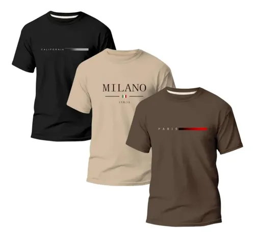 Kit 3 camiseta paris milano basica masculina algodao premium