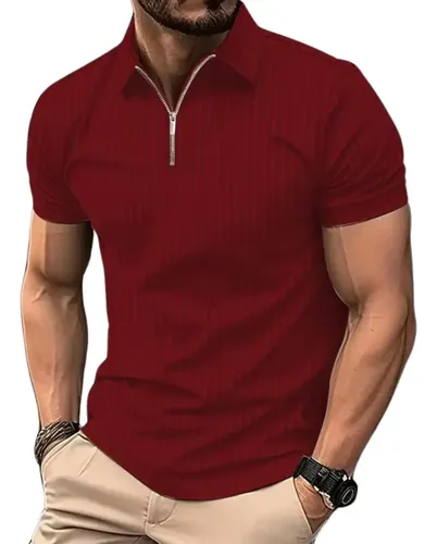 Kit 3 Camiseta Polo Manga Curta Com Zíper Masculina Canelada