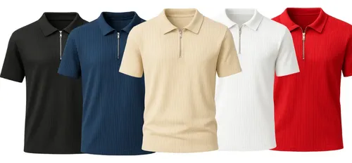 Kit 3 Camiseta Polo Manga Curta Com Zíper Masculina Canelada