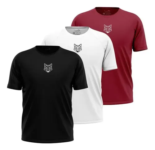 Kit 3 camisetas masculina dry alpha lobo geometrico