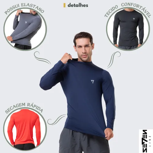 Kit 3 Camisetas Térmicas Masculina Segunda Pele Camisa Uv50-