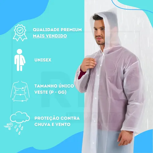 Kit 3 Capa De Chuva Reforçada Pvc Transparente Resistente