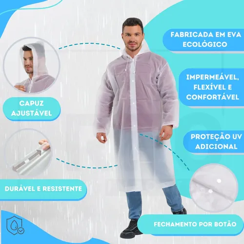 Kit 3 Capa De Chuva Reforçada Pvc Transparente Resistente