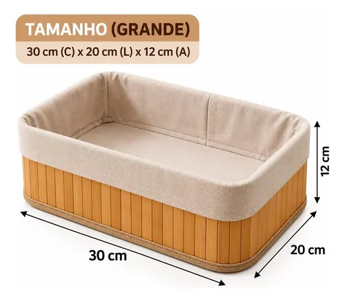 Kit 3 Cestos Organizadores De Bambu Retangulares Com Forro