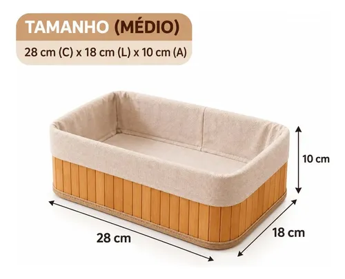 Kit 3 Cestos Organizadores De Bambu Retangulares Com Forro