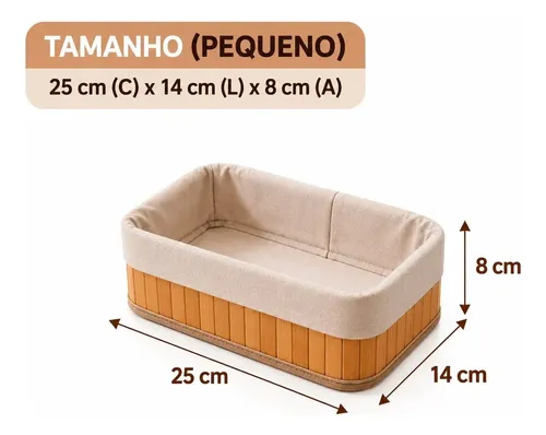 Kit 3 Cestos Organizadores De Bambu Retangulares Com Forro