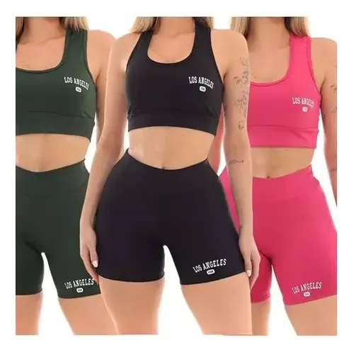 Kit 3 conjunto top shorts feminino los angeles fitness