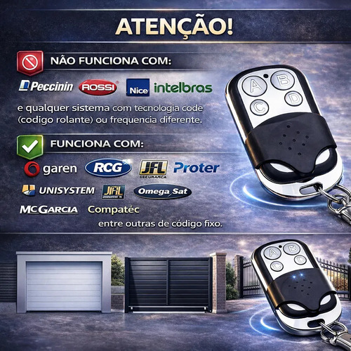 Kit 3 Controle Remoto Universal 4 Botões Para Portão Eletrônico Automatico Alarme Cerca Elétrica 433mhz Chrome Technology