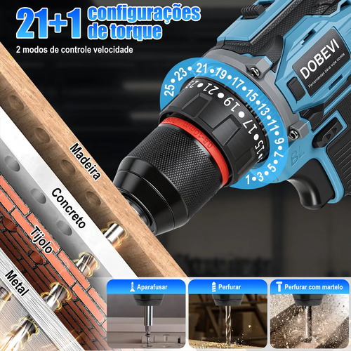 Kit 3 Em 1 Ferramentas Eletrica Furadeira Impacto 2 Bateria