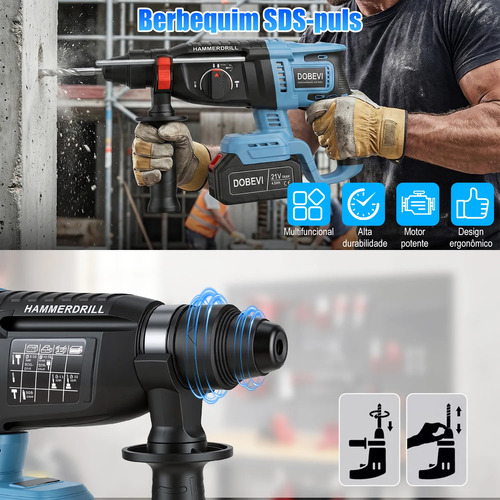 Kit 3 Em 1 Ferramentas Eletrica Furadeira Impacto 2 Bateria
