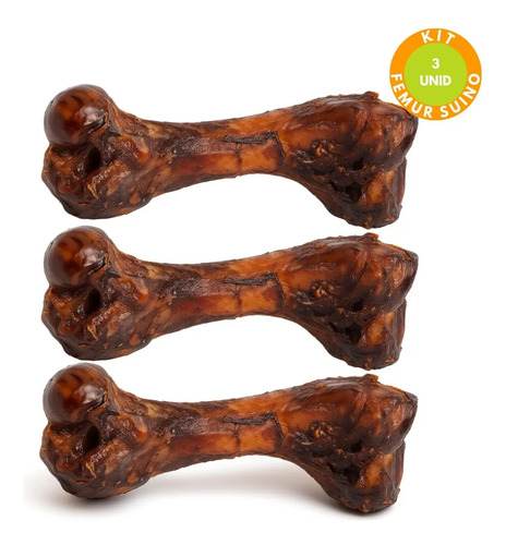 Kit 3 Fêmur Suína Osso Natural Desidratada Pet Grande Médios