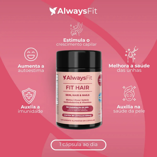 Kit 3 Fit Hair Alwaysfit - Cabelos, Pele E Unhas 30 Caps Sem Sabor