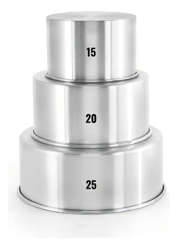 Kit 3 forma assadeira bolo redonda alta 15 20 25 aluminio