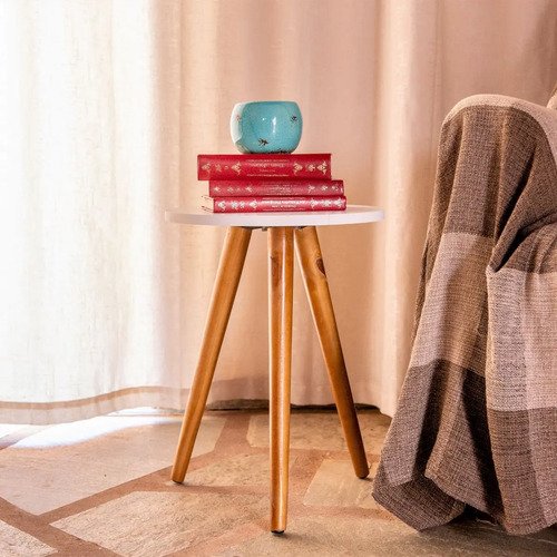 Kit 3 Mesinhas Redonda Pé Palito Retro Trio Mesas Decorativo Acabamento Fosco Cor Branco